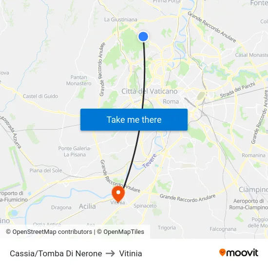 Cassia/Tomba Di Nerone to Vitinia map