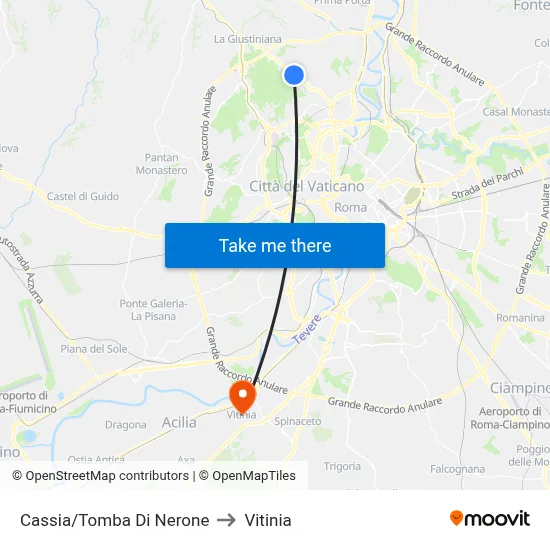 Cassia/Tomb of Nero to Vitinia map