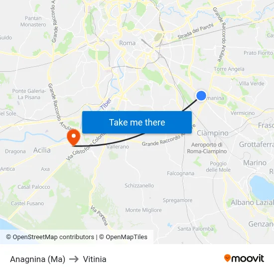 Anagnina Metro to Vitinia map