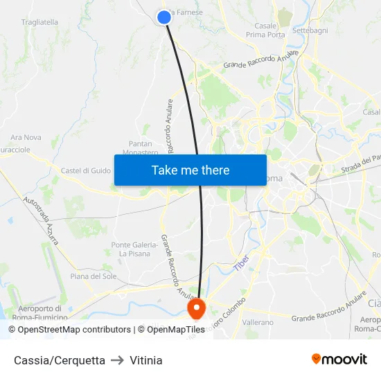 Cassia/Cerquetta to Vitinia map