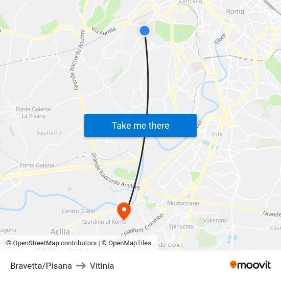 Bravetta/Pisana to Vitinia map