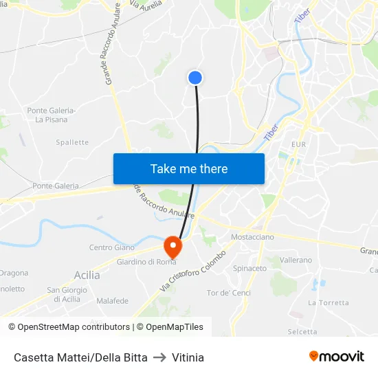 Casetta Mattei/Della Bitta to Vitinia map
