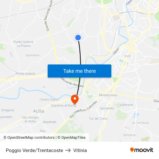 Poggio Verde/Trentacoste to Vitinia map