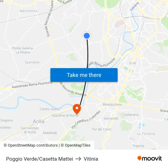 Poggio Verde/Casetta Mattei to Vitinia map