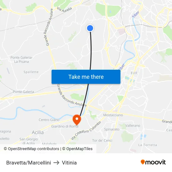 Bravetta/Marcellini to Vitinia map