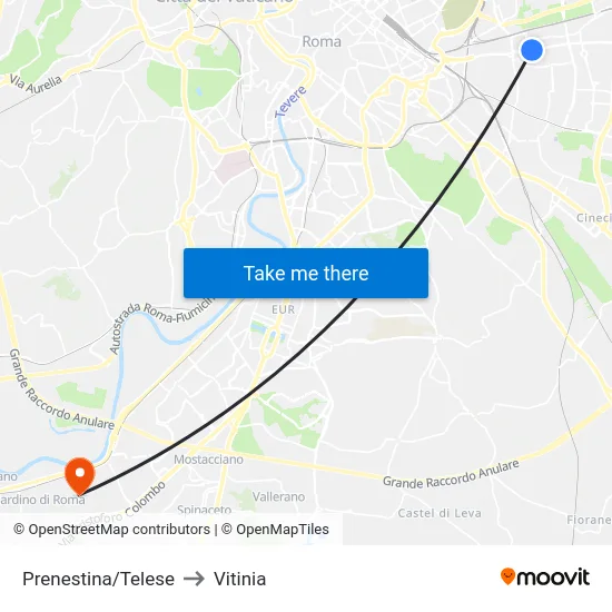 Prenestina/Telese to Vitinia map