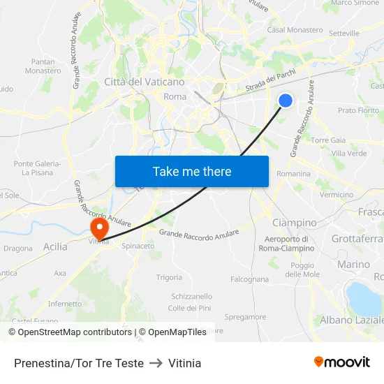 Prenestina/Tor Tre Teste to Vitinia map