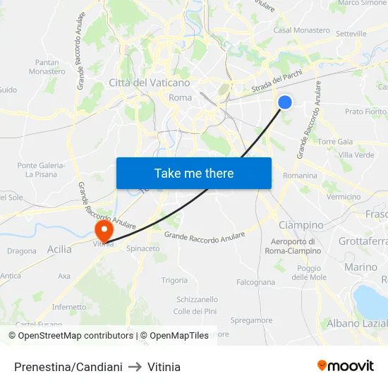 Prenestina/Candiani to Vitinia map