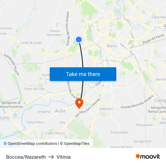 Boccea/Nazareth to Vitinia map