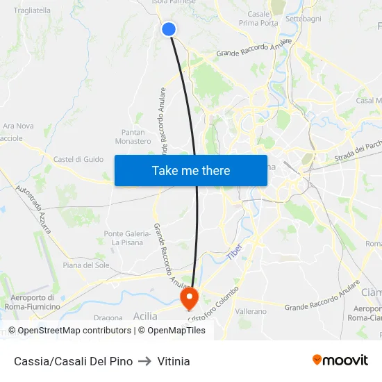 Cassia/Casali Del Pino to Vitinia map