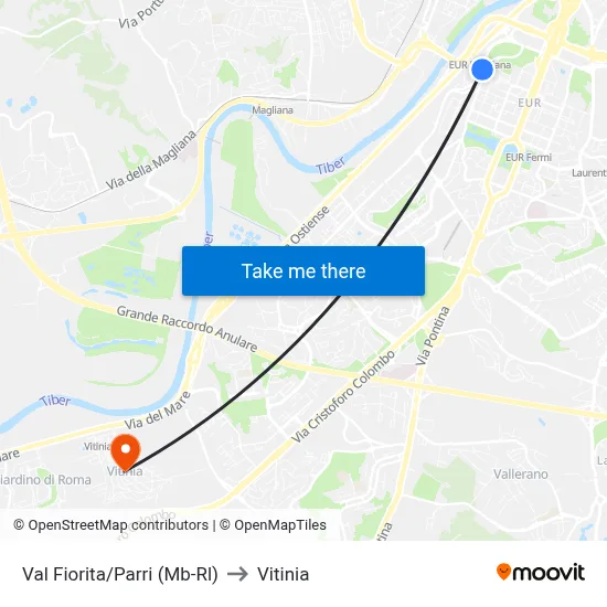 Val Fiorita/Parri (Metro-Rail) to Vitinia map