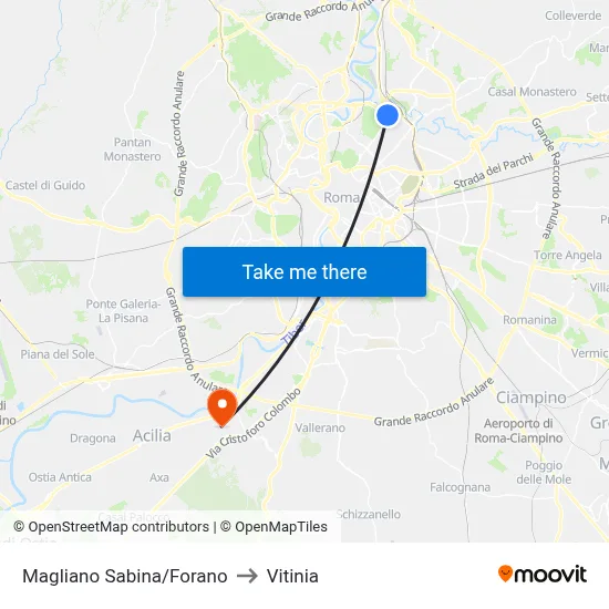 Magliano Sabina/Forano to Vitinia map