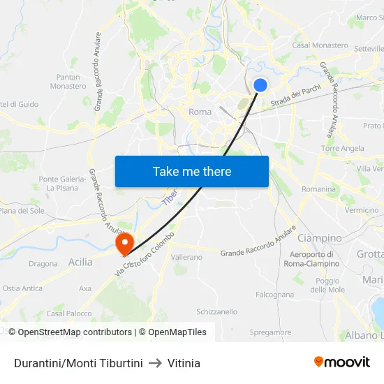 Durantini/Monti Tiburtini to Vitinia map