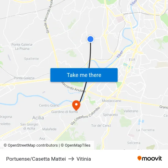 Portuense/Casetta Mattei to Vitinia map