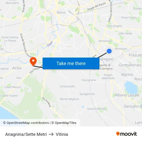 Anagnina/Sette Metri to Vitinia map