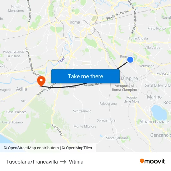 Tuscolana/Francavilla to Vitinia map