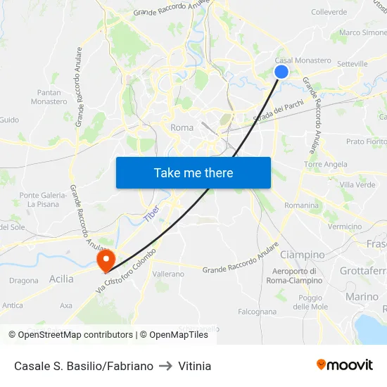 Casale S. Basilio/Fabriano to Vitinia map