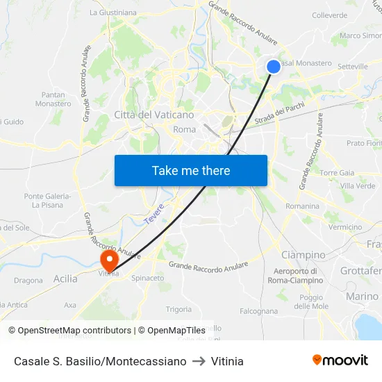 Casale San Basilio/Montecassiano to Vitinia map