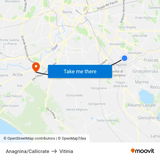 Anagnina/Callicrate to Vitinia map