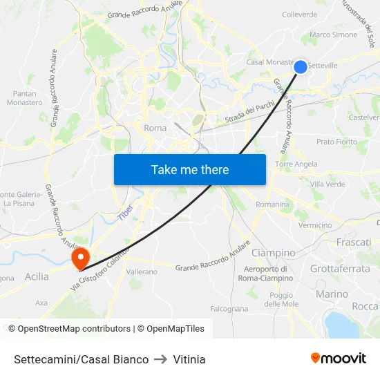 Settecamini/Casal Bianco to Vitinia map