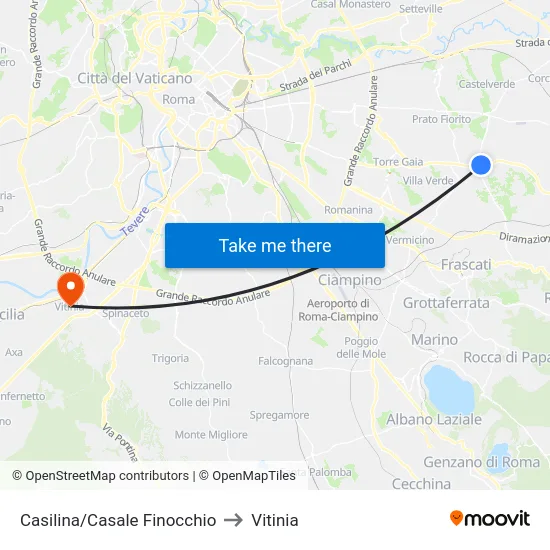 Casilina/Casale Finocchio to Vitinia map