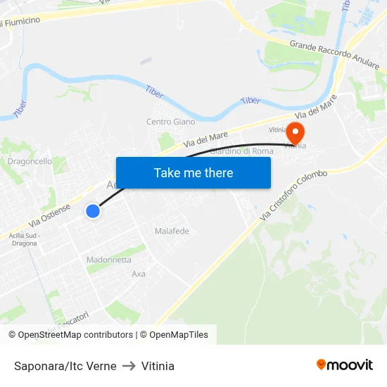 Saponara/Itc Verne to Vitinia map