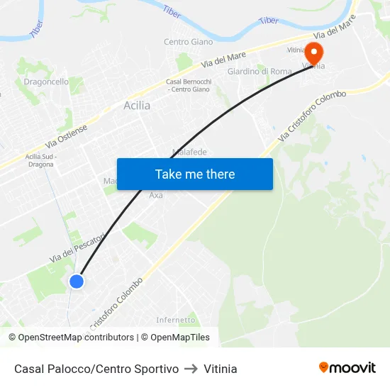 Casal Palocco/Sports Center to Vitinia map