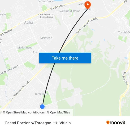 Castel Porziano/Torcegno to Vitinia map