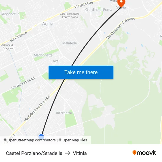 Castel Porziano/Stradella to Vitinia map