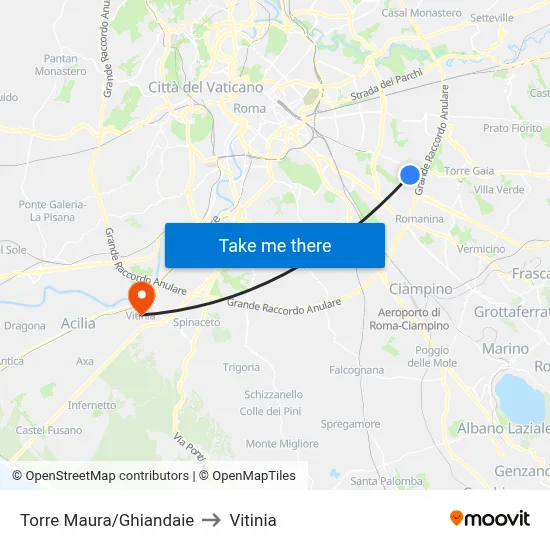 Torre Maura/Ghiandaie to Vitinia map