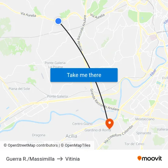 Guerra/Massimilla to Vitinia map
