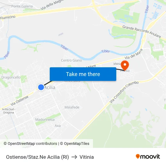 Ostiense/Acilia Station (RL) to Vitinia map