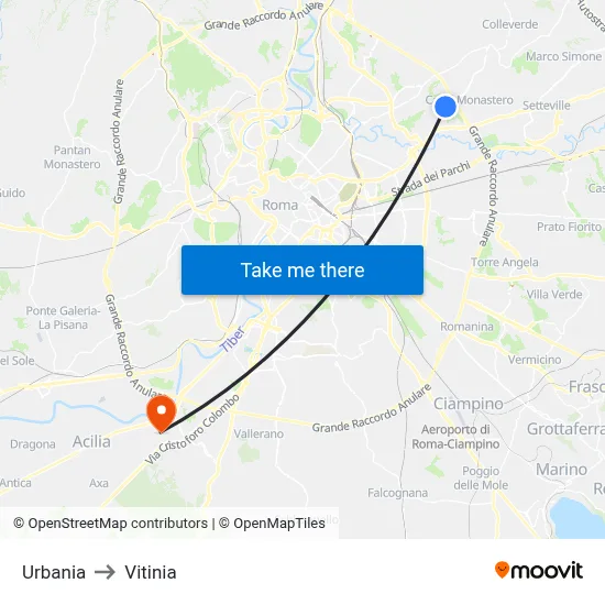Urbania to Vitinia map