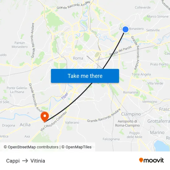 Cappi to Vitinia map
