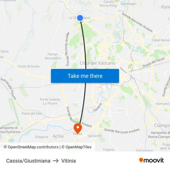 Cassia/Giustiniana to Vitinia map