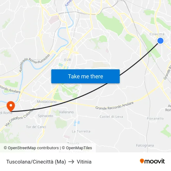 Tuscolana/Cinecittà (Ma) to Vitinia map