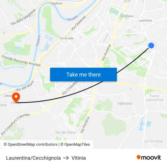 Laurentina/Cecchignola to Vitinia map