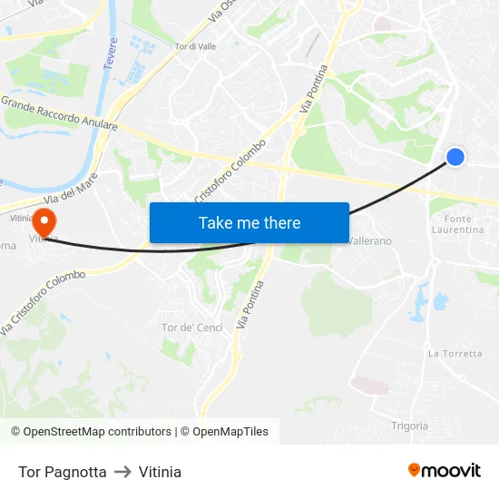 Tor Pagnotta to Vitinia map