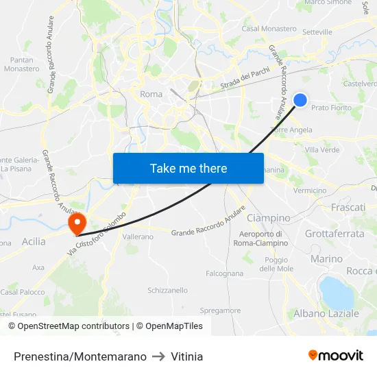 Prenestina/Montemarano to Vitinia map