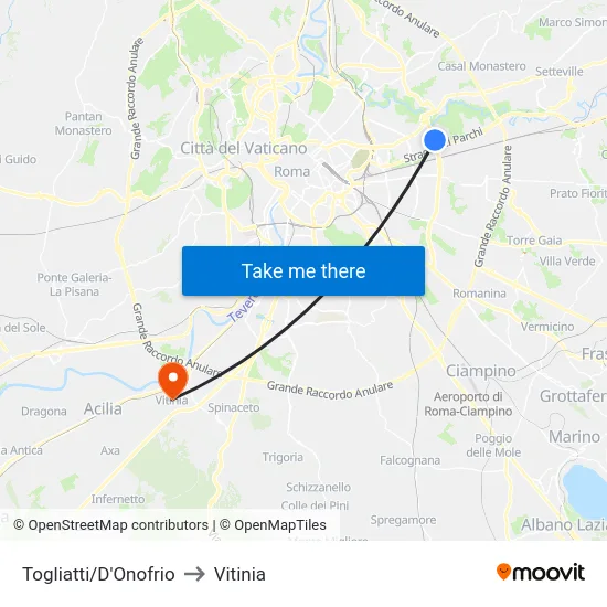 Togliatti/D'Onofrio to Vitinia map