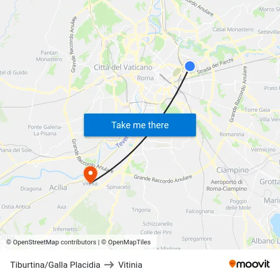 Tiburtina/Galla Placidia to Vitinia map