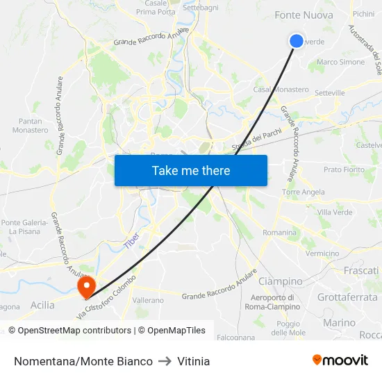 Nomentana/Monte Bianco to Vitinia map