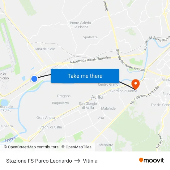 Stazione FS Parco Leonardo to Vitinia map