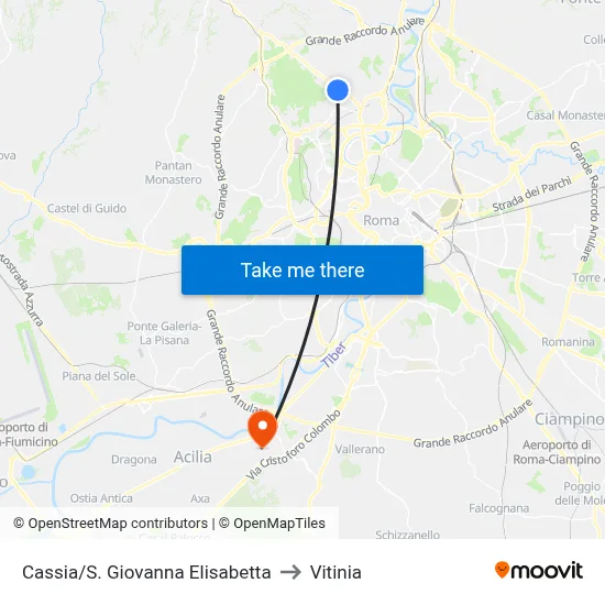 Cassia/Saint Giovanna Elisabetta to Vitinia map