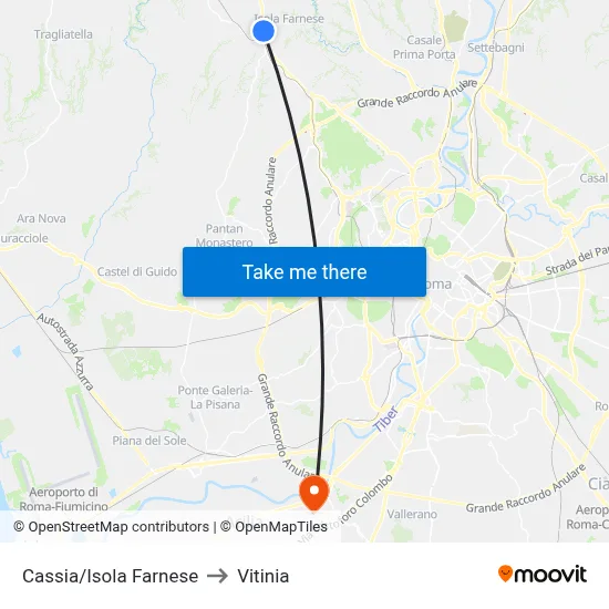 Cassia/Isola Farnese to Vitinia map