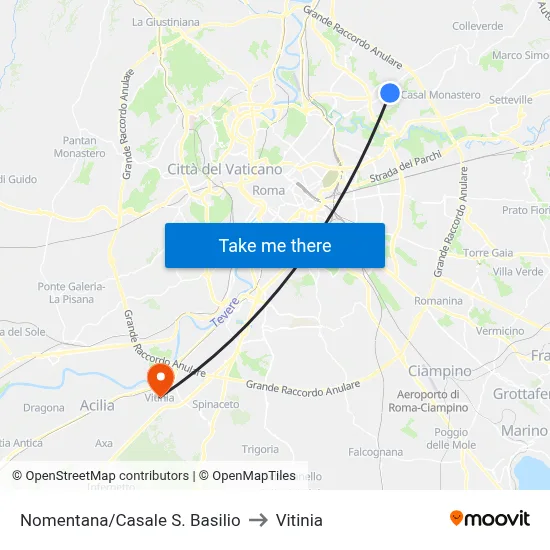 Nomentana/Casale S. Basilio to Vitinia map