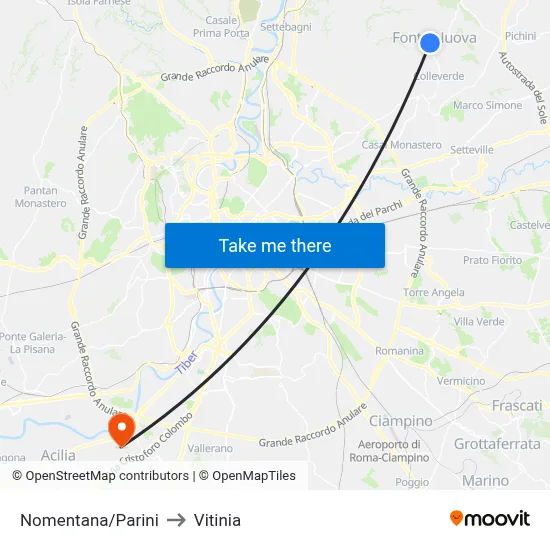 Nomentana/Parini to Vitinia map