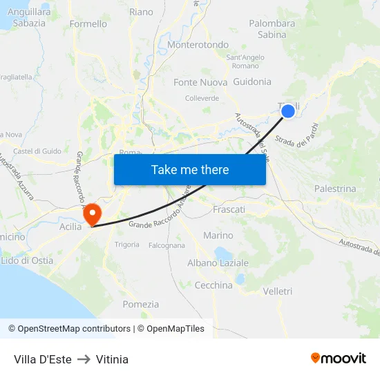 Villa D'Este to Vitinia map