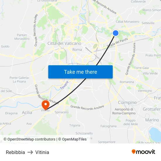 Rebibbia to Vitinia map
