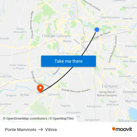 Ponte Mammolo to Vitinia map